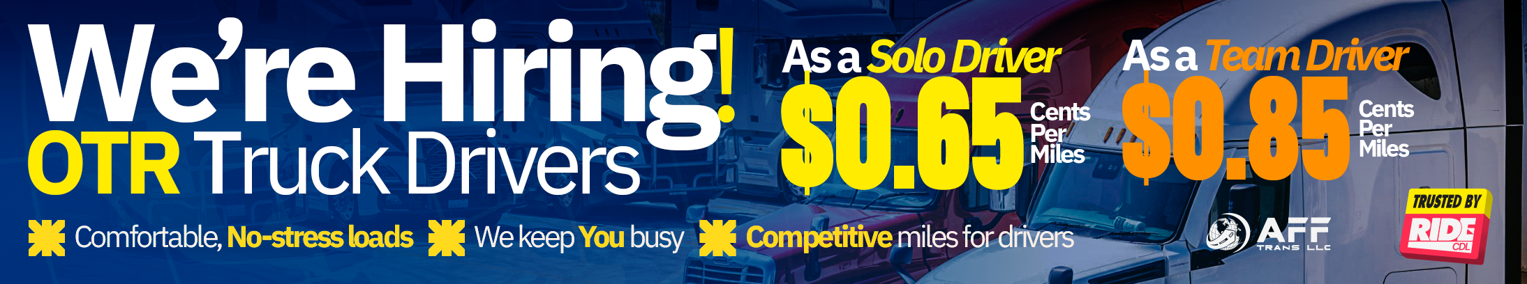 CDL-A Drivers Wanted – Up to $0.85 CPM and Steady OTR Miles